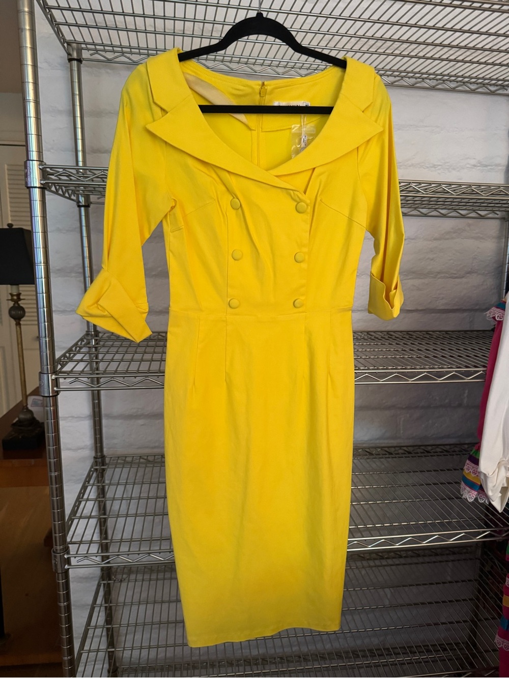 Sunny Yellow Midi Dress with Button-Front Detail